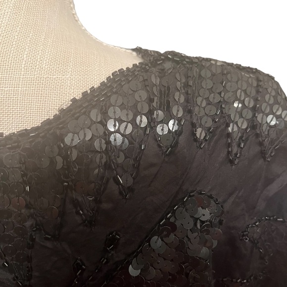 NWT Vintage Infashions Black Sequined and Beaded Butterfly Cape Shawl 100% Silk - Picture 14 of 15